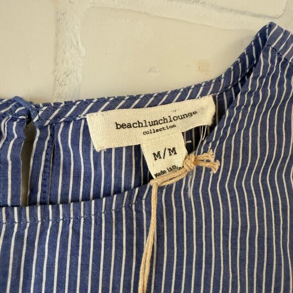 BeachLunchLounge NWT Blue White Pinstripe Long Bell Sleeve Cotton Top sz M - Picture 5 of 6